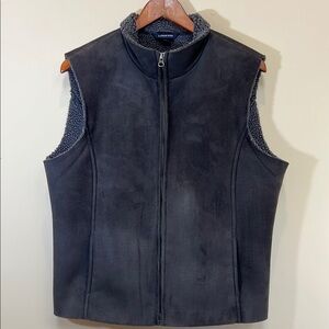 Lands' End Faux Suede/Fleece Vest Womens Large Brown